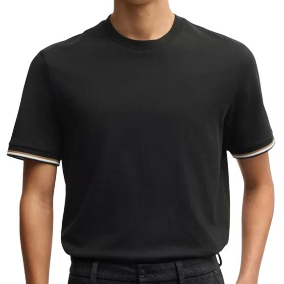 BOSS Hugo Boss Black Thompson 04 Short Sleeve Stripe Trim Cotton T-Shirt Size L - Picture 1 of 16